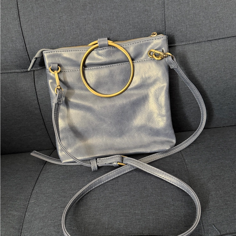 Joy Susan Gray Crossbody with Gold Ring Accent